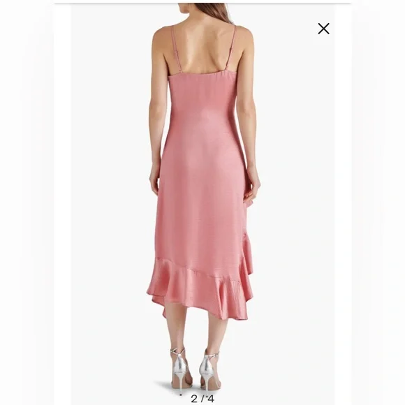 NWT Steve Madden - Christina Ruffle Satin Midi Dress - Picture 4 of 10